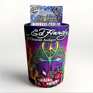 ED HARDY Christian Audigier Tattoo KOOZIE True Love Rare Y2K 90s Can Cooler